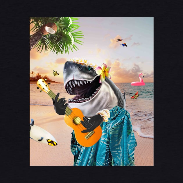 Aloha Hawaiian Shark Playing Ukulele Beach Funny by Random Galaxy